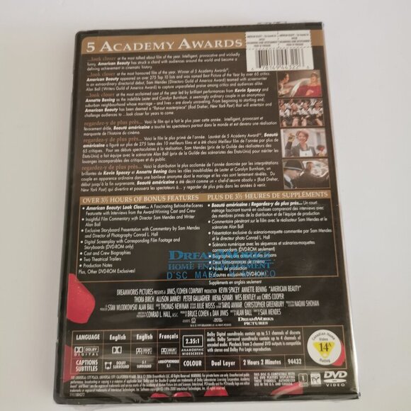 American Beauty DVD SEALED Best Picture Oscar Winning Kevin Spacey Dark Comedy - Picture 3 of 3